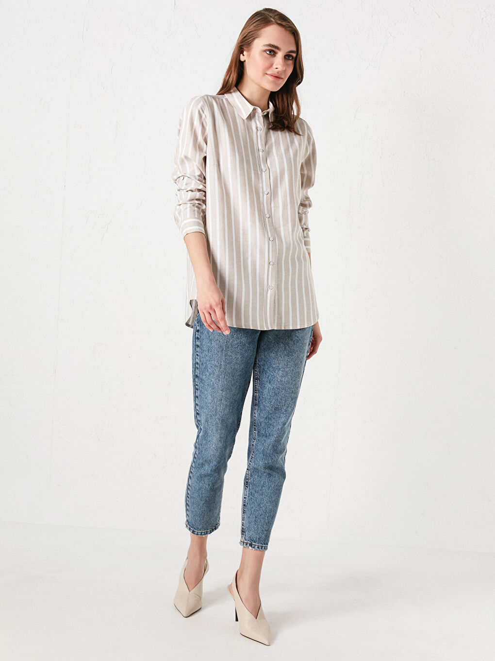 Striped Long Sleeve Poplin Women's Shirt-3