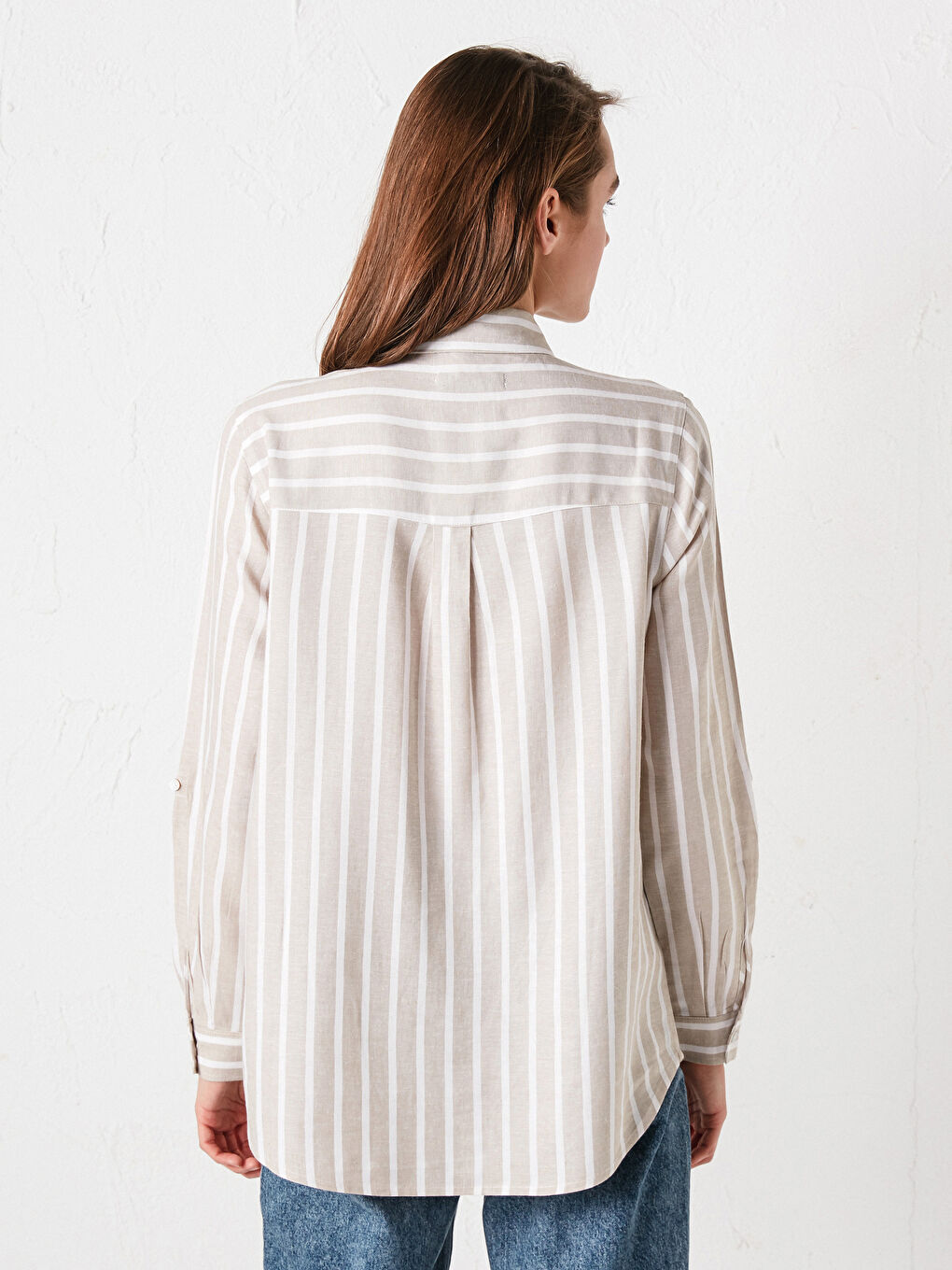 Striped Long Sleeve Poplin Women's Shirt-4