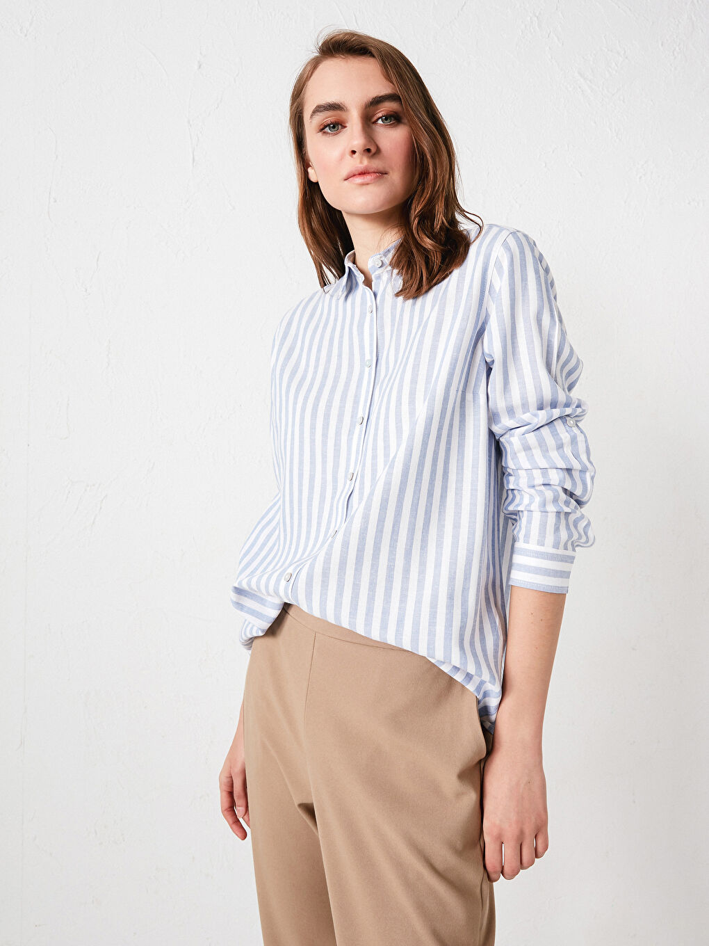 Chemise Rayée à Manches Longues en Popeline pour Femmes-2