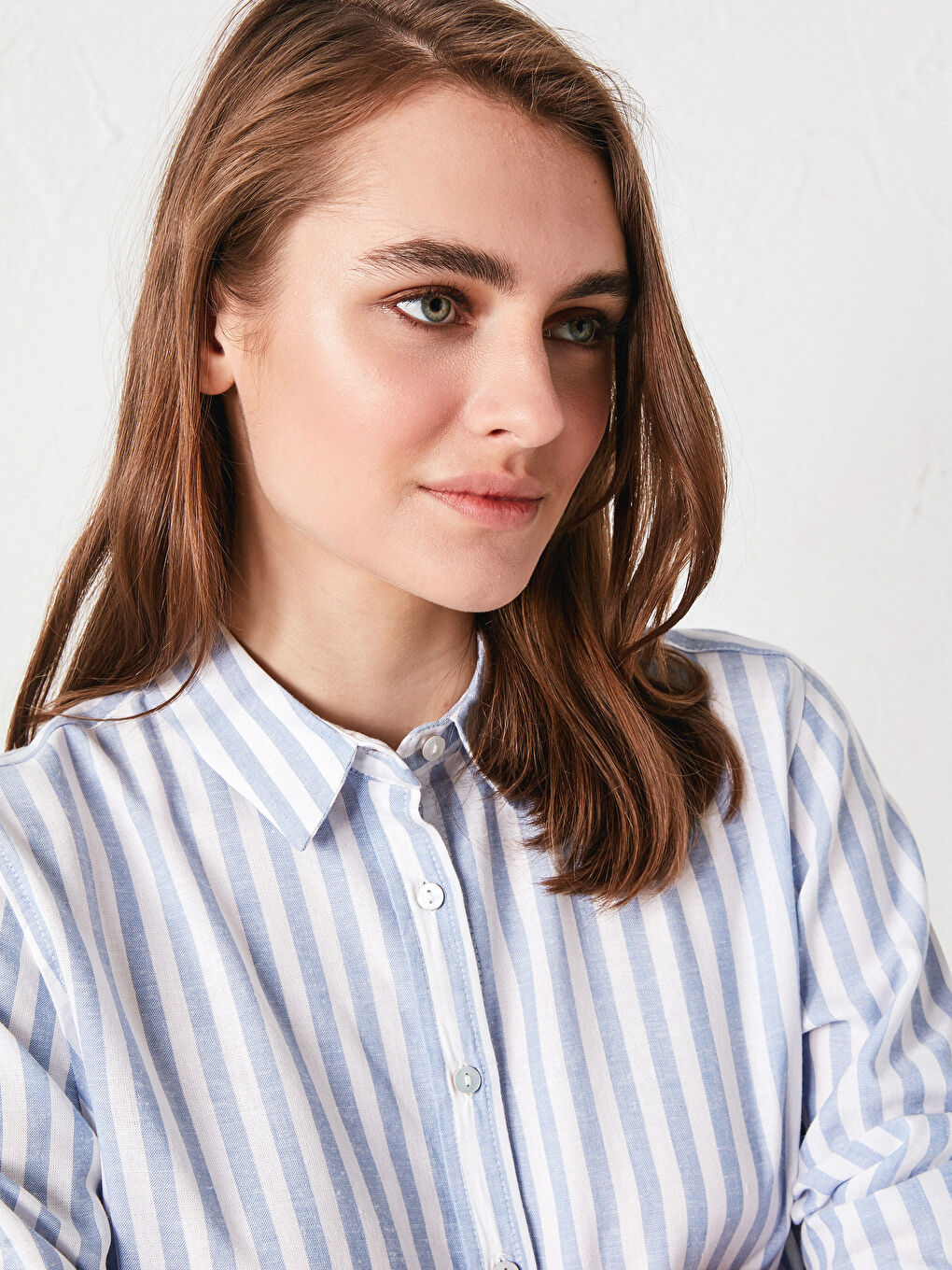 Chemise Rayée à Manches Longues en Popeline pour Femmes-3