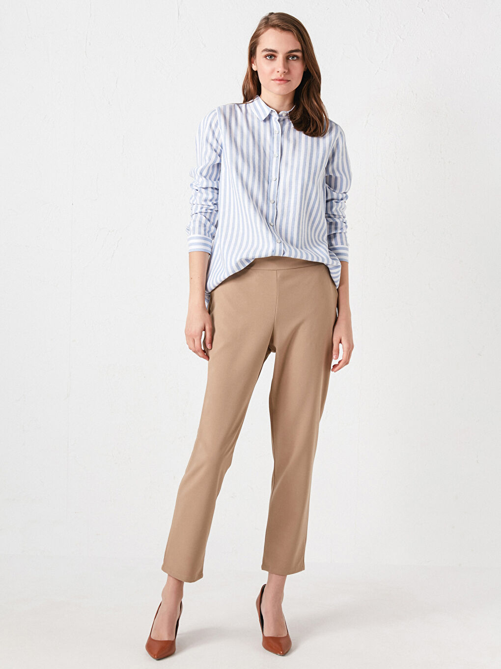 Chemise Rayée à Manches Longues en Popeline pour Femmes-4