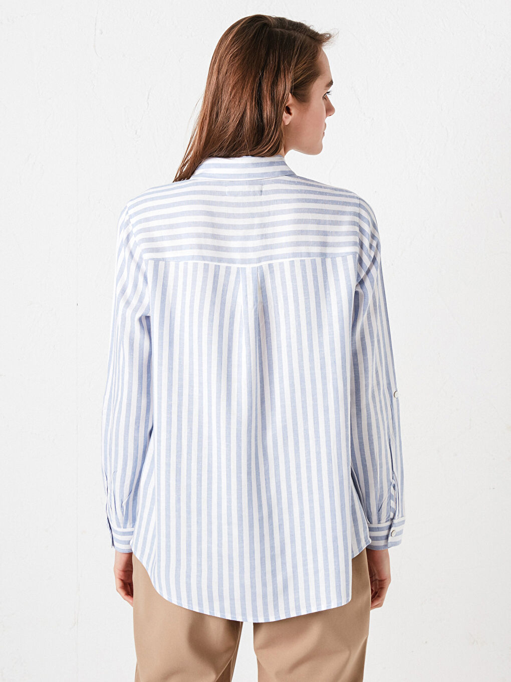 Chemise Rayée à Manches Longues en Popeline pour Femmes-5