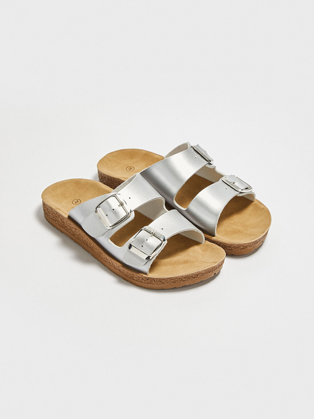 Gri Kadın Çift Bantlı Kalın Taban Terlik