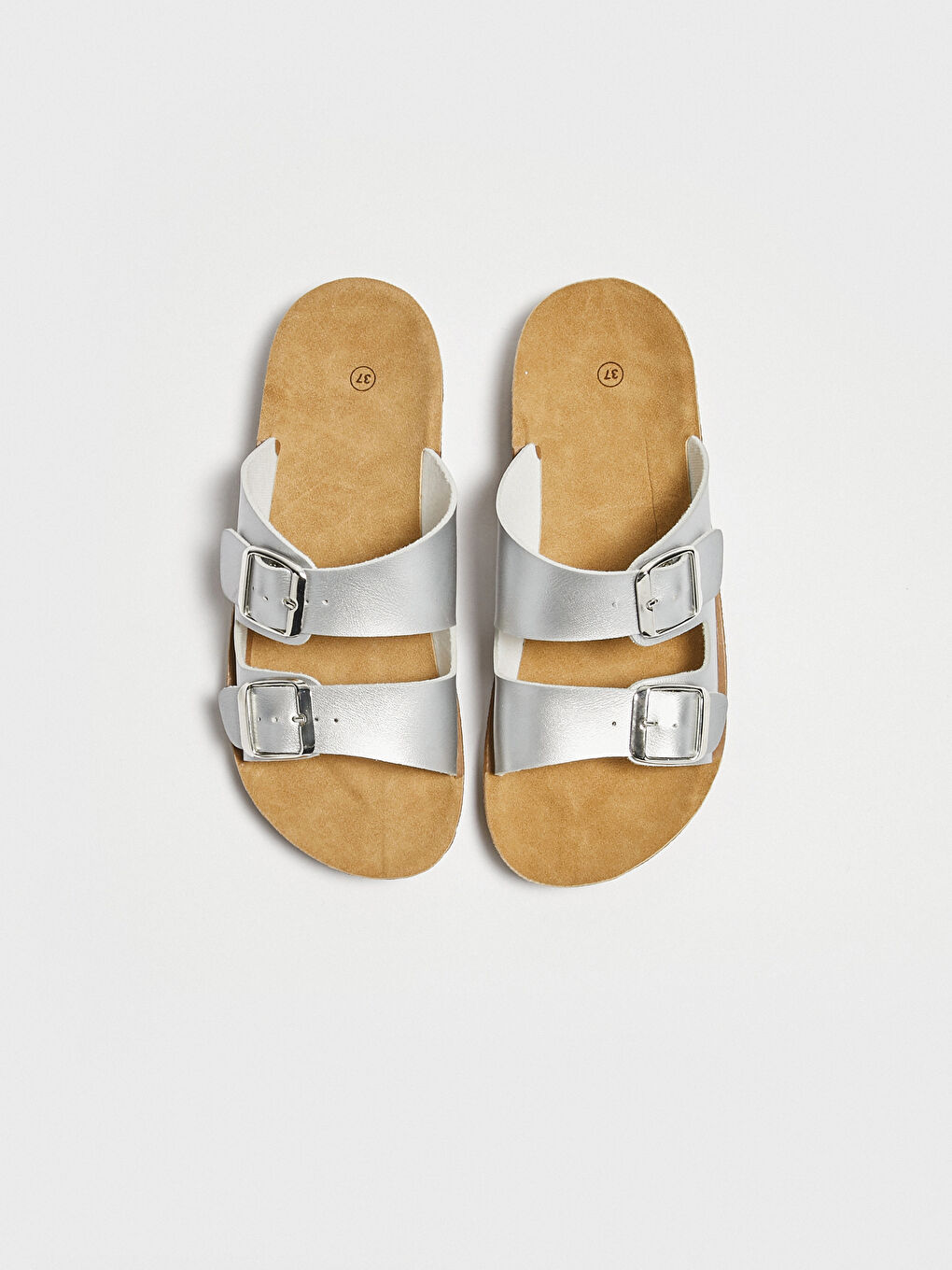 Gri Kadın Çift Bantlı Kalın Taban Terlik-1