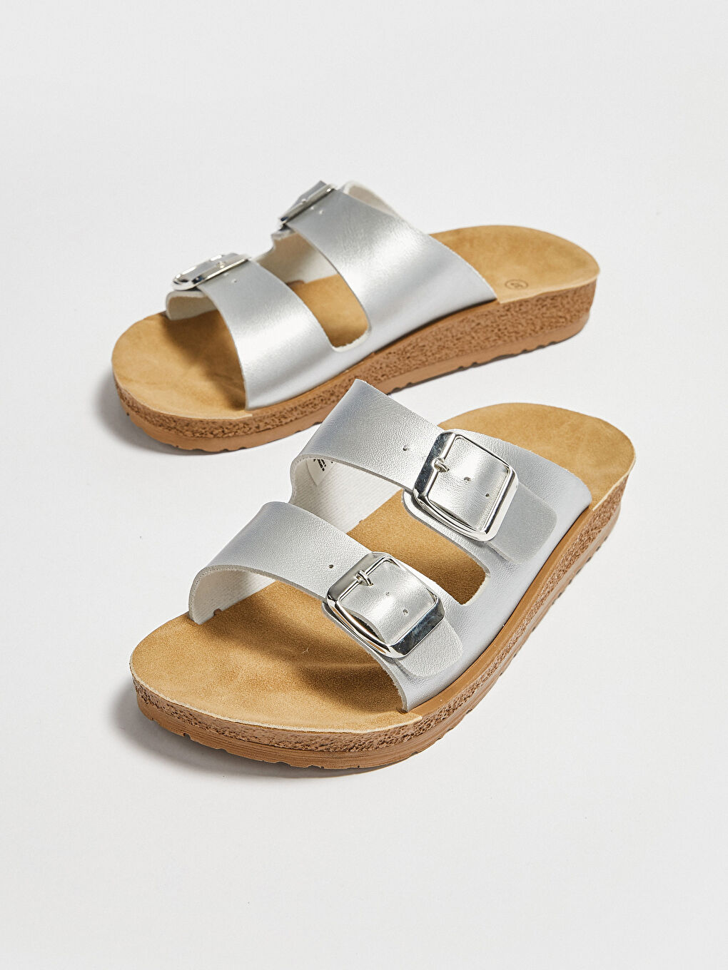 Gri Kadın Çift Bantlı Kalın Taban Terlik-2