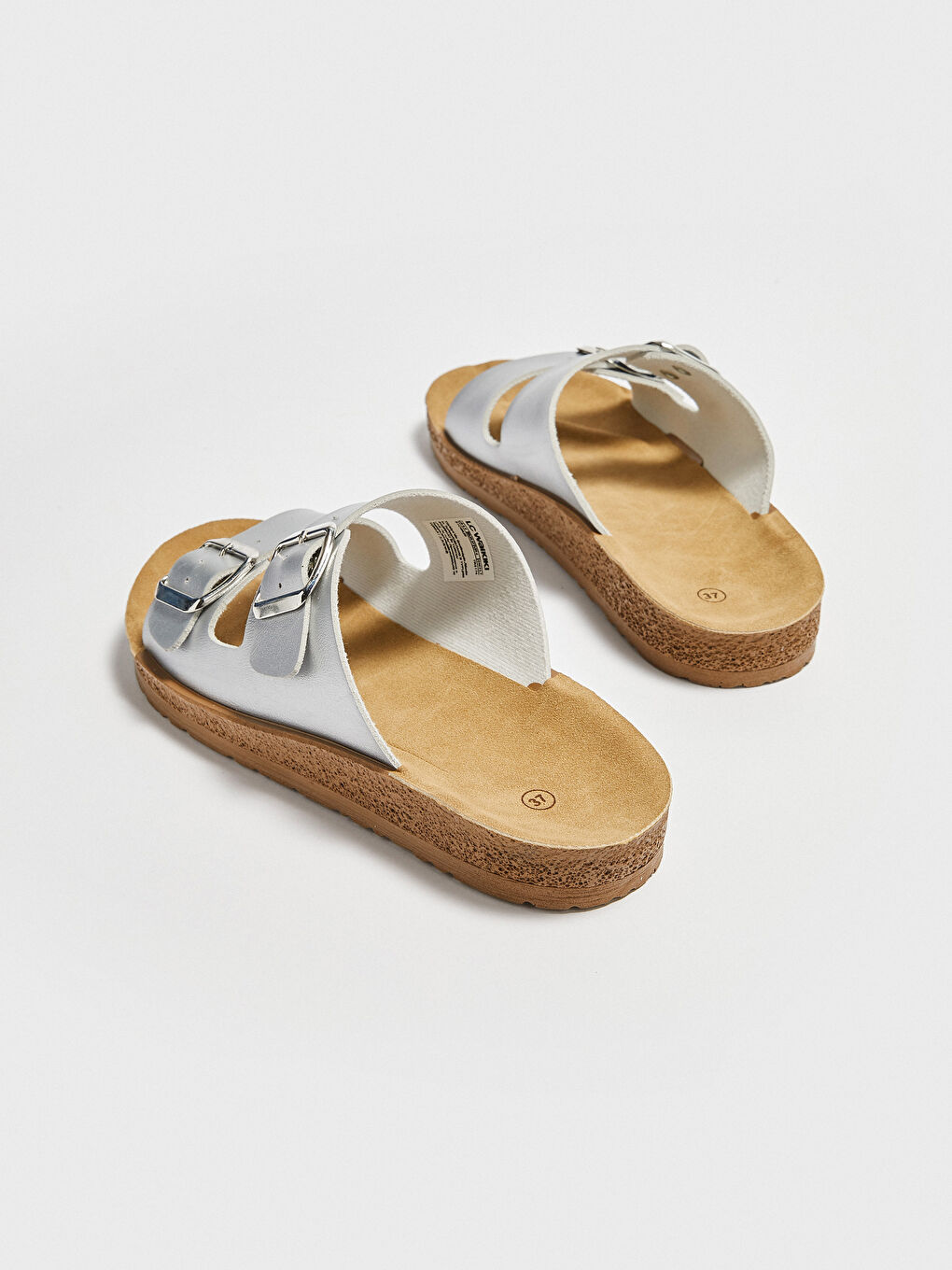 Gri Kadın Çift Bantlı Kalın Taban Terlik-3