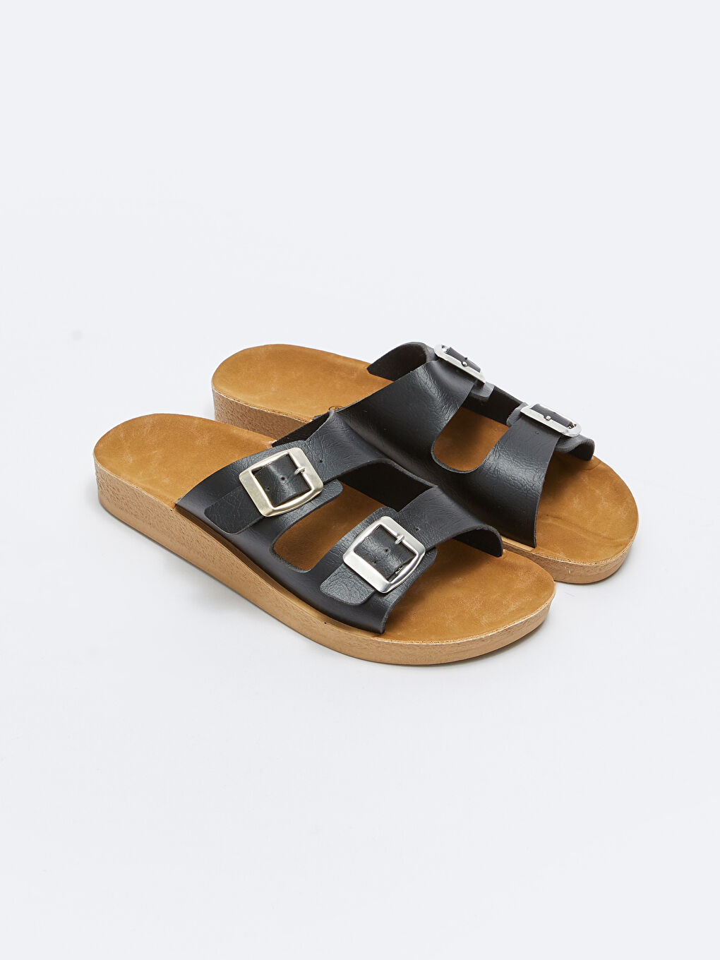 Siyah Kadın Çift Bantlı Kalın Taban Terlik