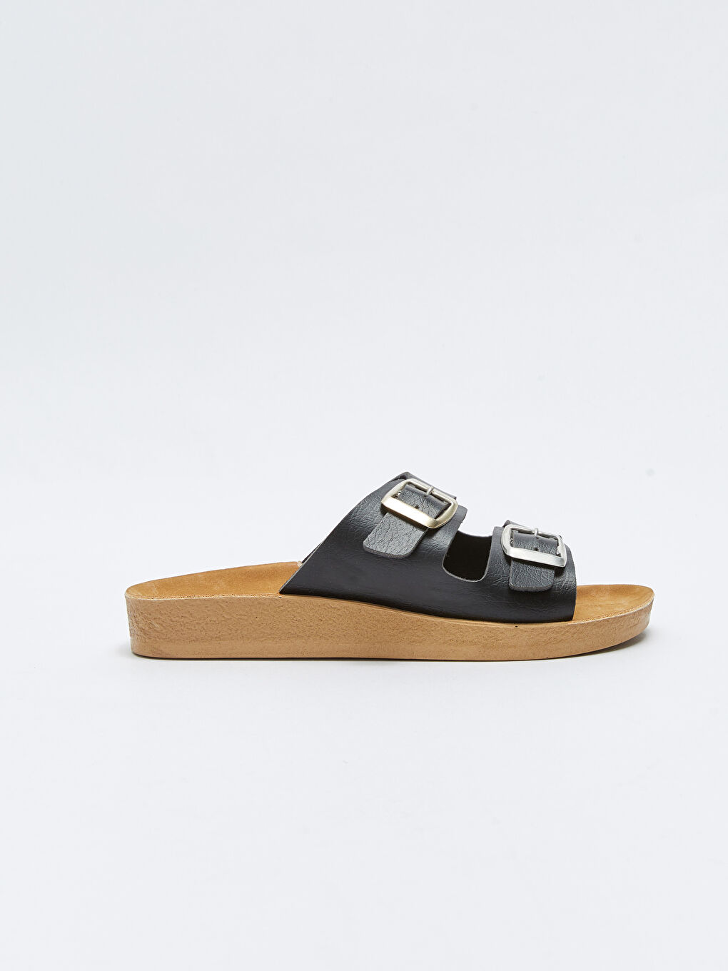 Siyah Kadın Çift Bantlı Kalın Taban Terlik-1