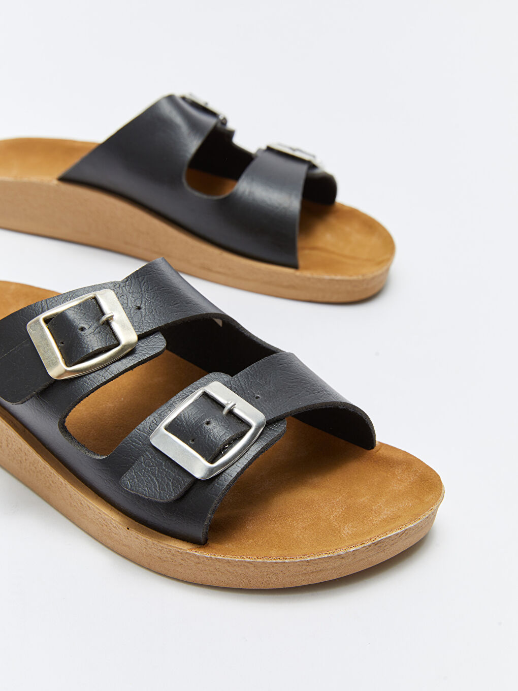 Siyah Kadın Çift Bantlı Kalın Taban Terlik-2