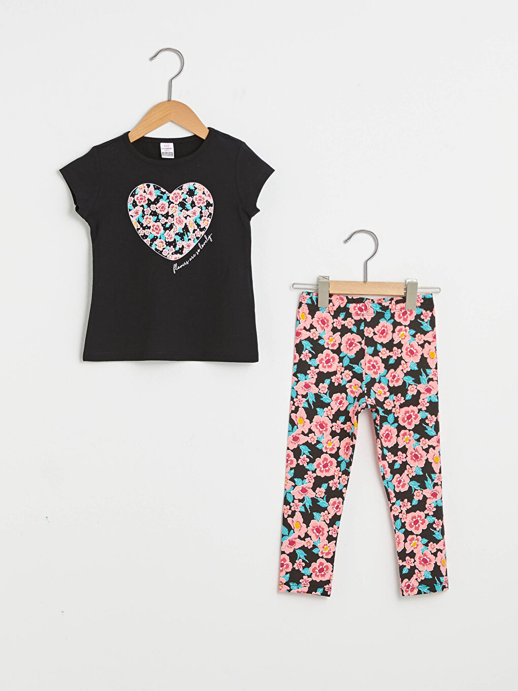 Ensemble T-Shirt Bébé Fille Col Rond Imprimé Manches Courtes et Legging Long en Coton