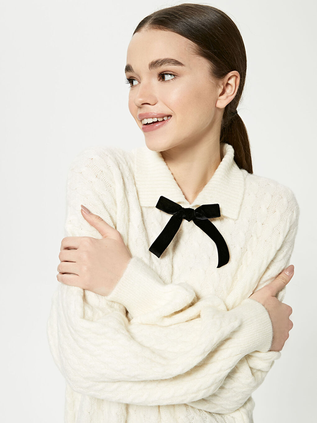Polo Neck Self Patterned Knitwear Tunic-3