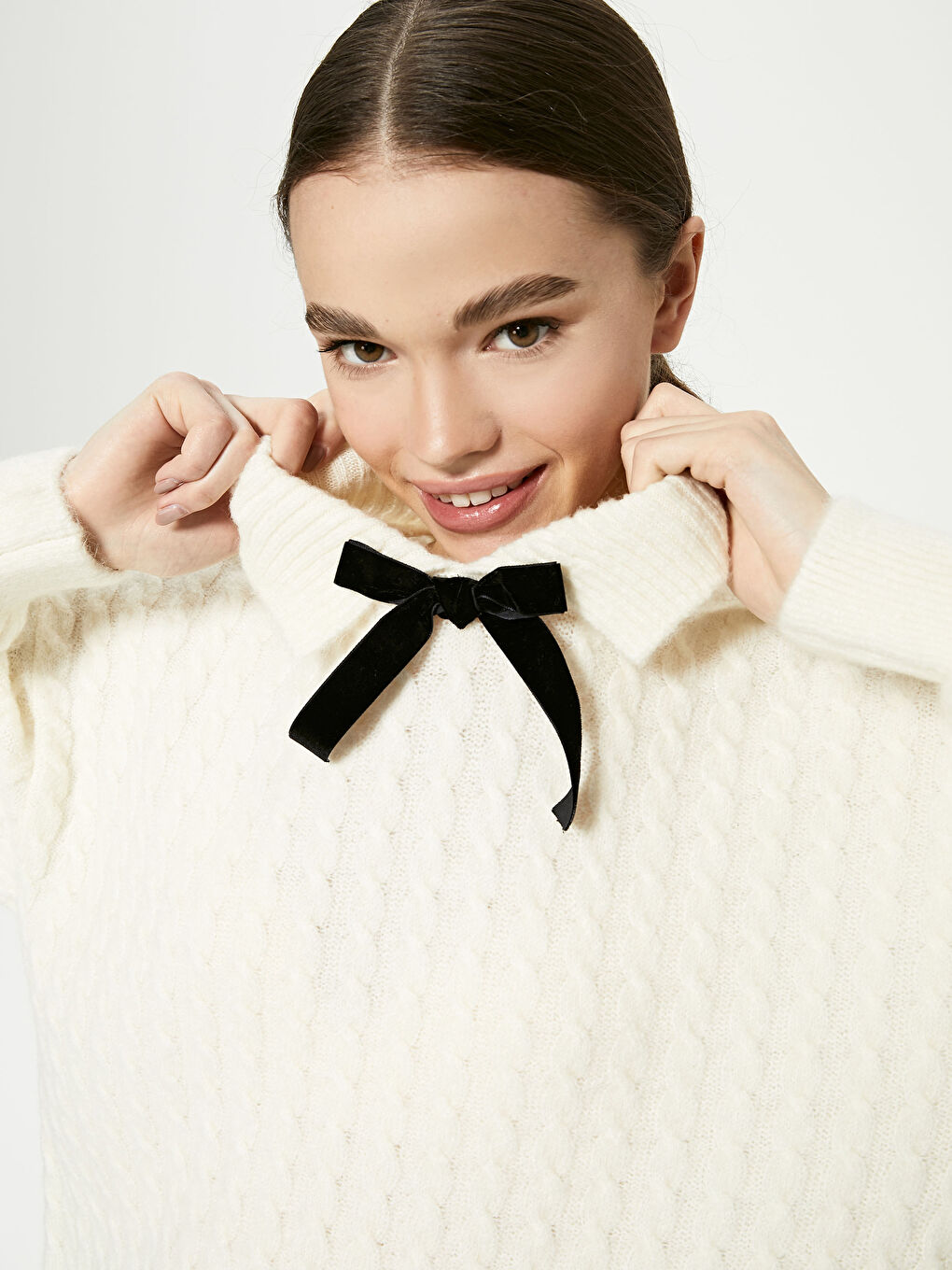 Polo Neck Self Patterned Knitwear Tunic-4