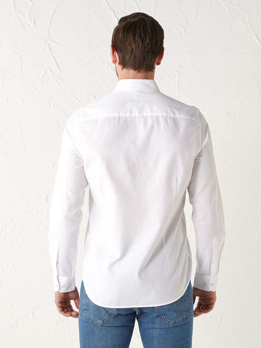 Beyaz Slim Fit Uzun Kollu Armürlü Erkek Gömlek-3