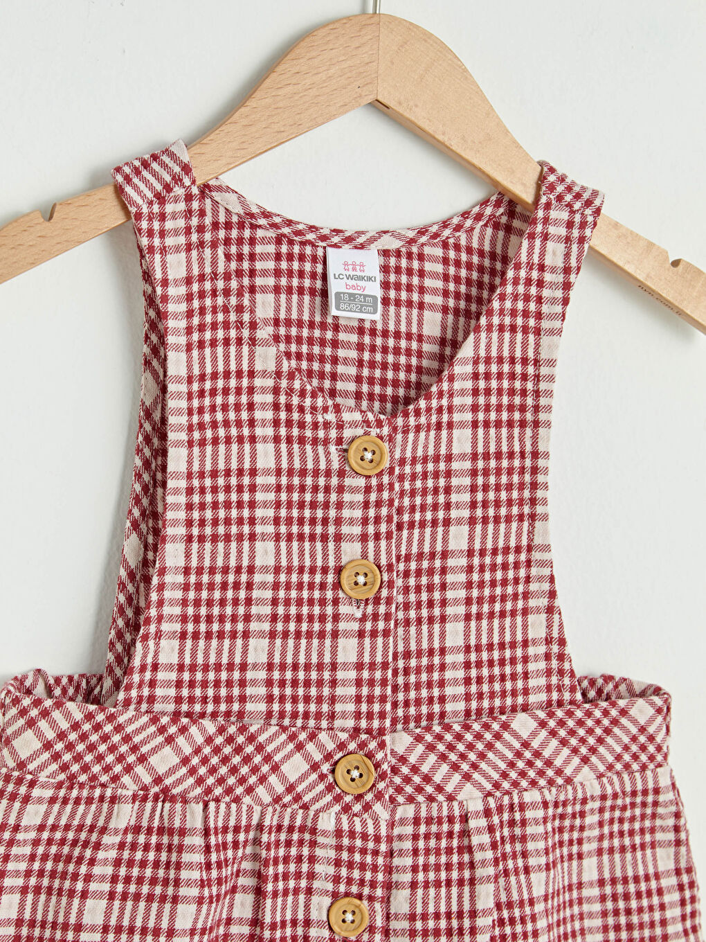 Ekru Bisiklet Yaka Uzun Kol Kız Bebek Tişört ve Ekose Elbise 2'li Takım-3