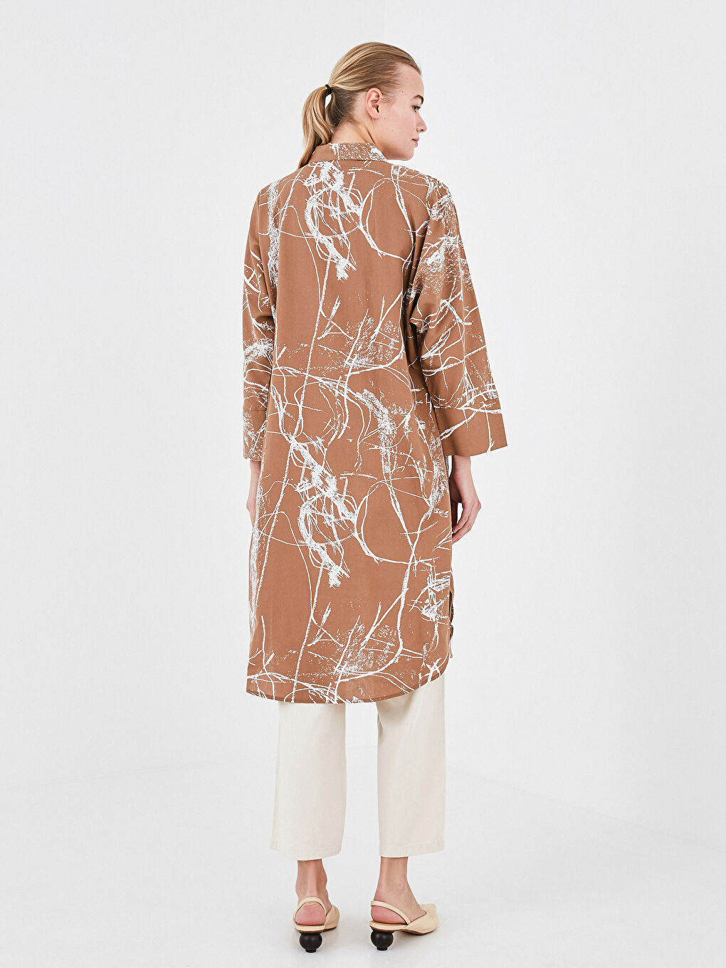 Bej Desenli Uzun Kollu Belmando Kadın Gömlek Tunik-3