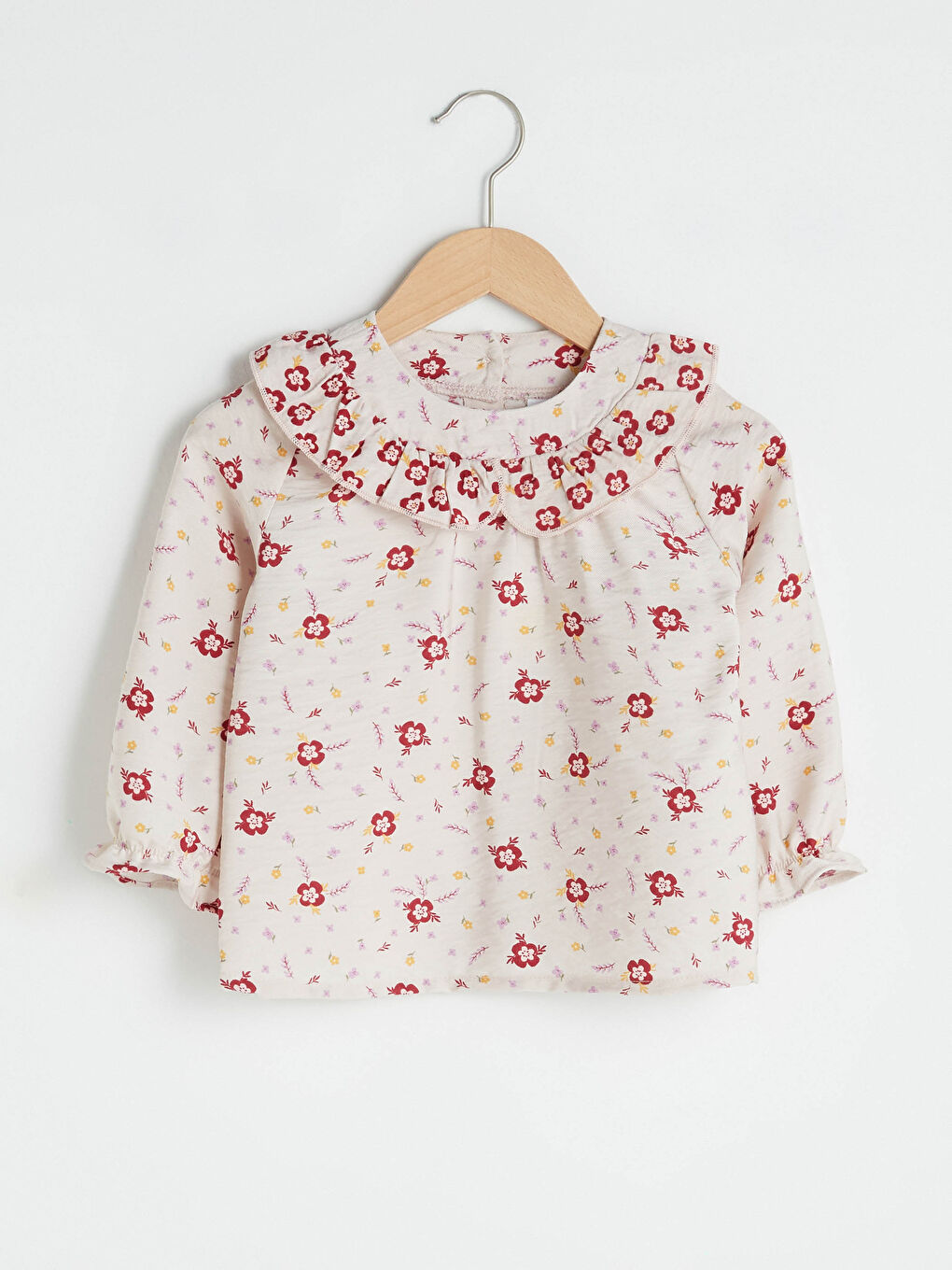 Pembe Bisiklet Yaka Uzun Kol Desenli Kız Bebek Bluz