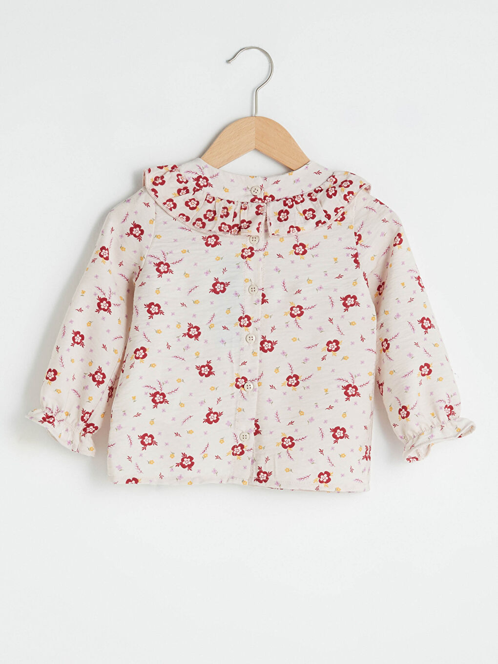 Pembe Bisiklet Yaka Uzun Kol Desenli Kız Bebek Bluz-1