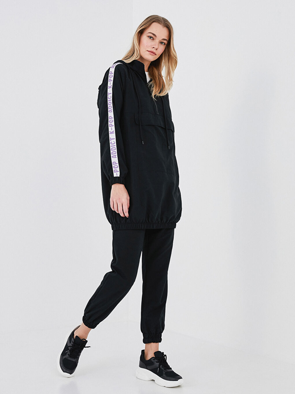 Siyah Beli Lastikli Comfort Fit Harem Kadın Pantolon-4