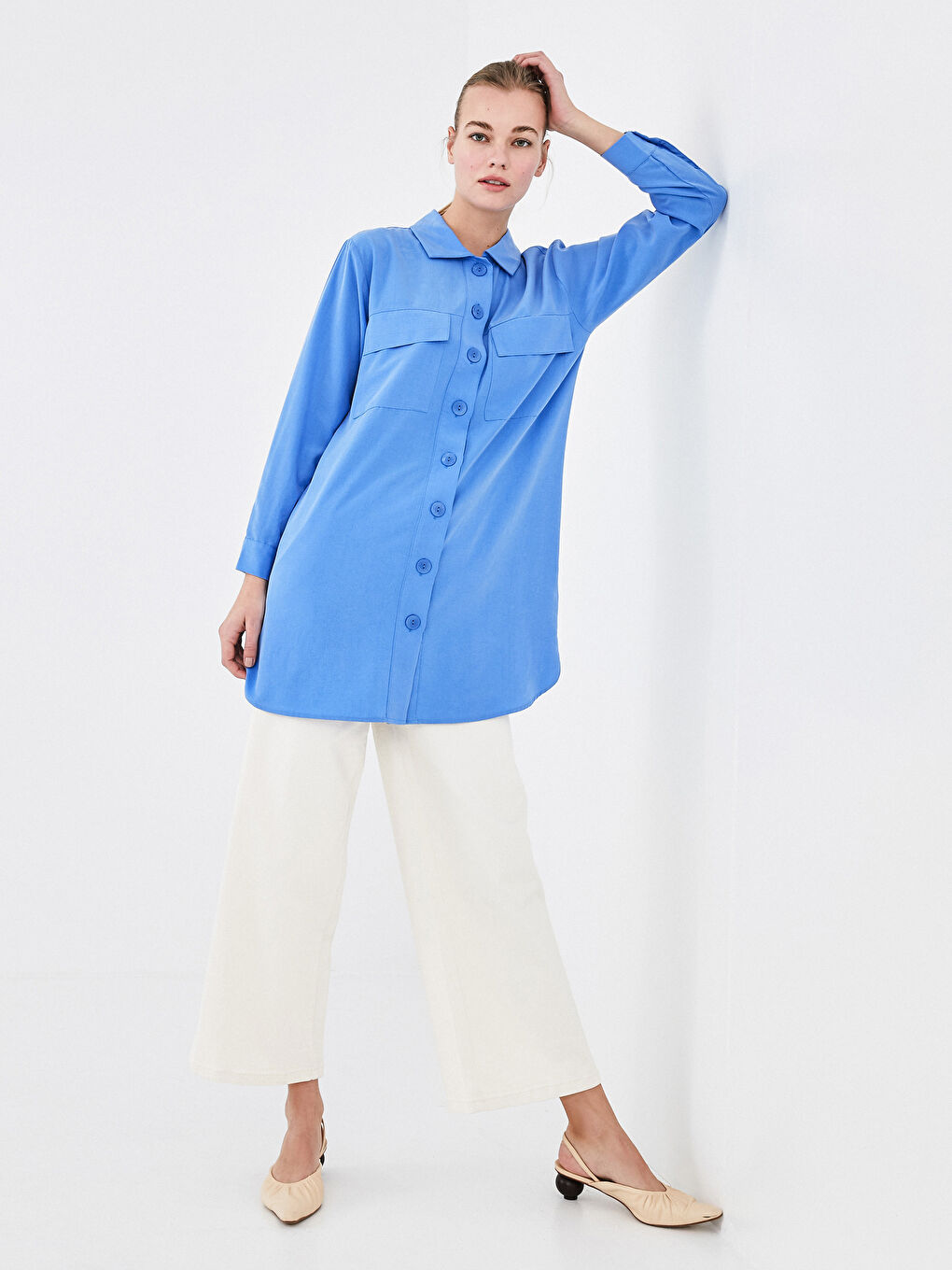 Plain Long Sleeve Oversize Women's Shirt Tunic-2