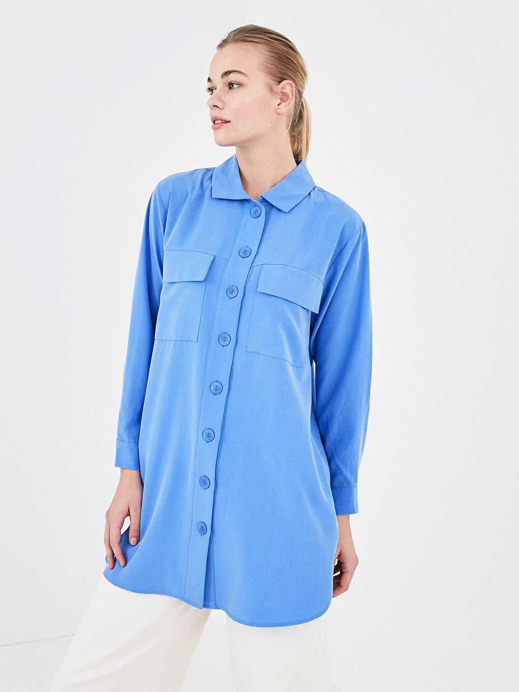 Plain Long Sleeve Oversize Women's Shirt Tunic-4
