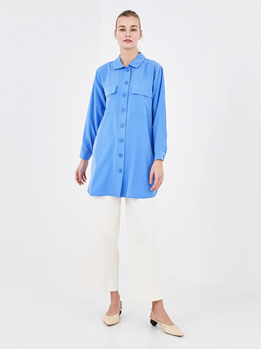 Plain Long Sleeve Oversize Women's Shirt Tunic