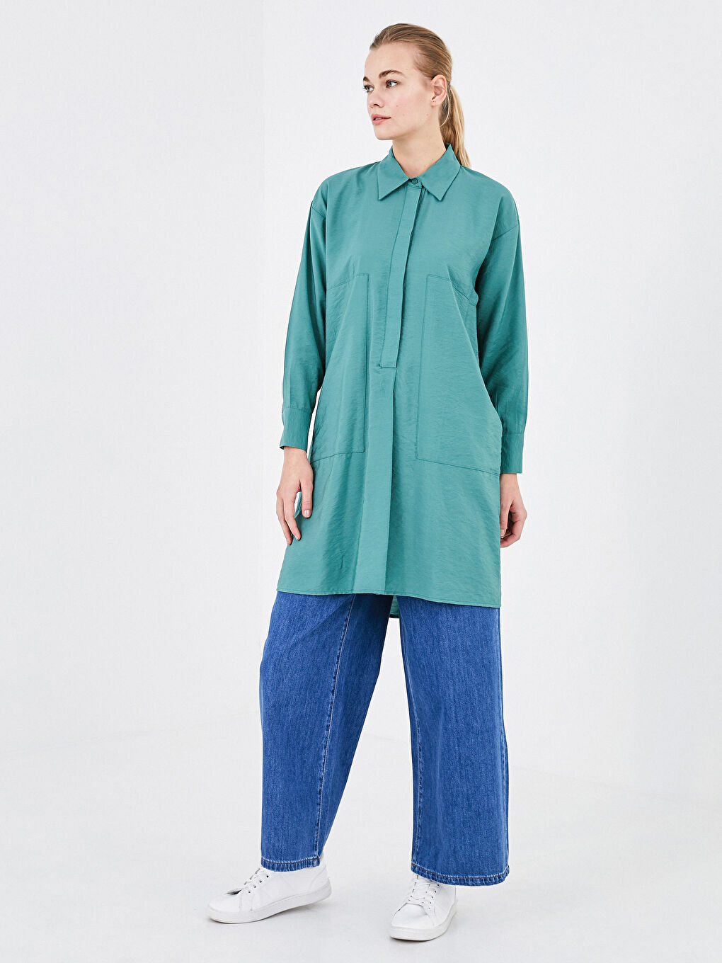 LCW Modest Plain Long Sleeve Oversize Women's Shirt Tunic -S1CK15Z8-RKG