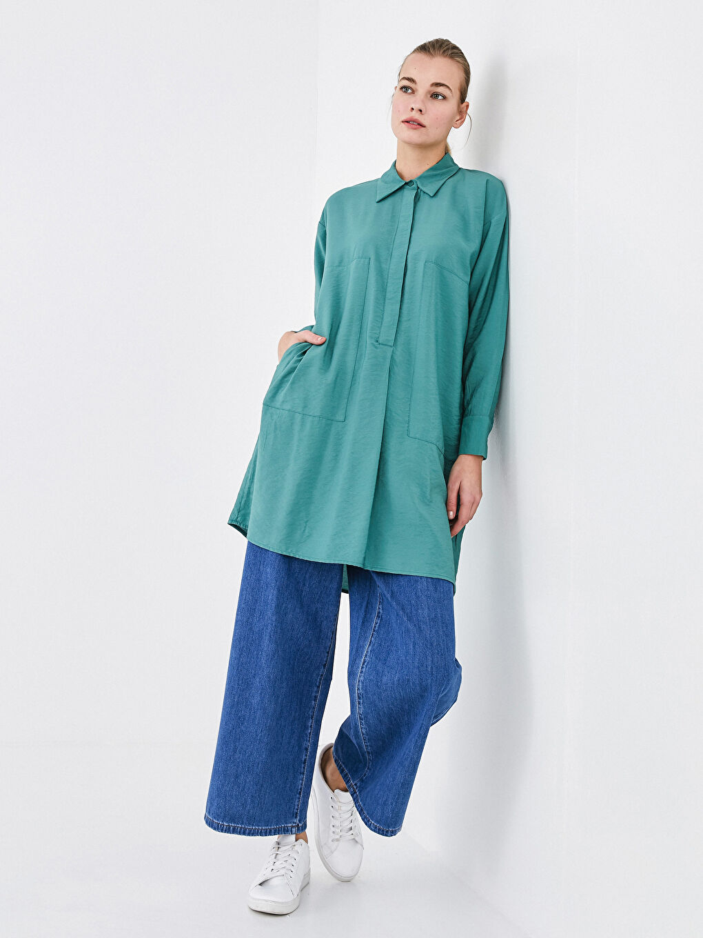 LCW Modest Plain Long Sleeve Oversize Women's Shirt Tunic -S1CK15Z8-RKG