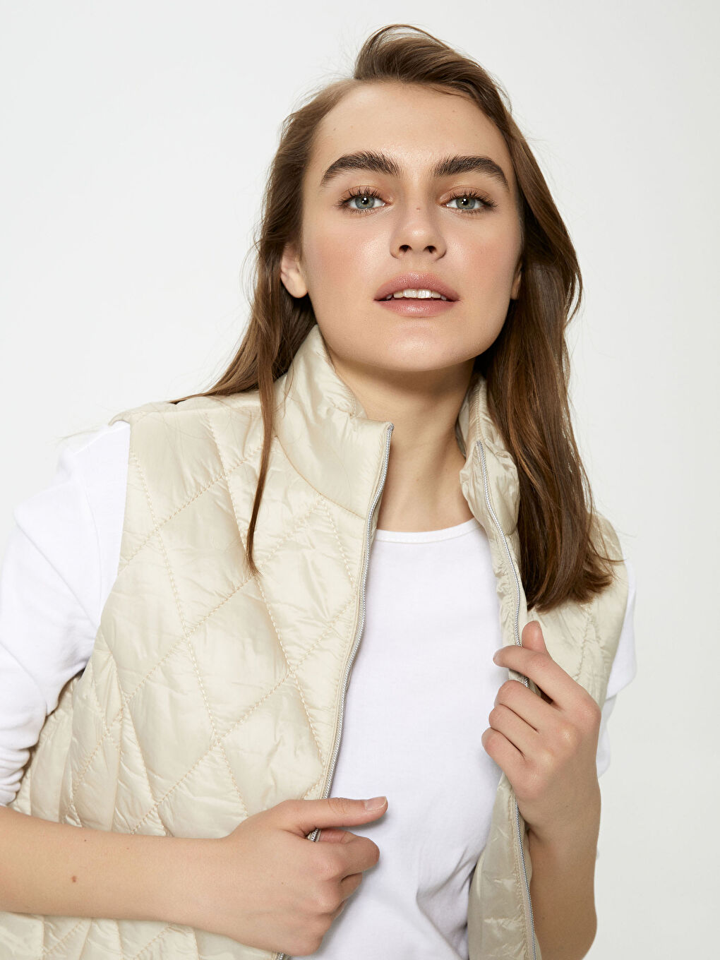 High Neck Zipper Closure Waist Belt Female Vest-2