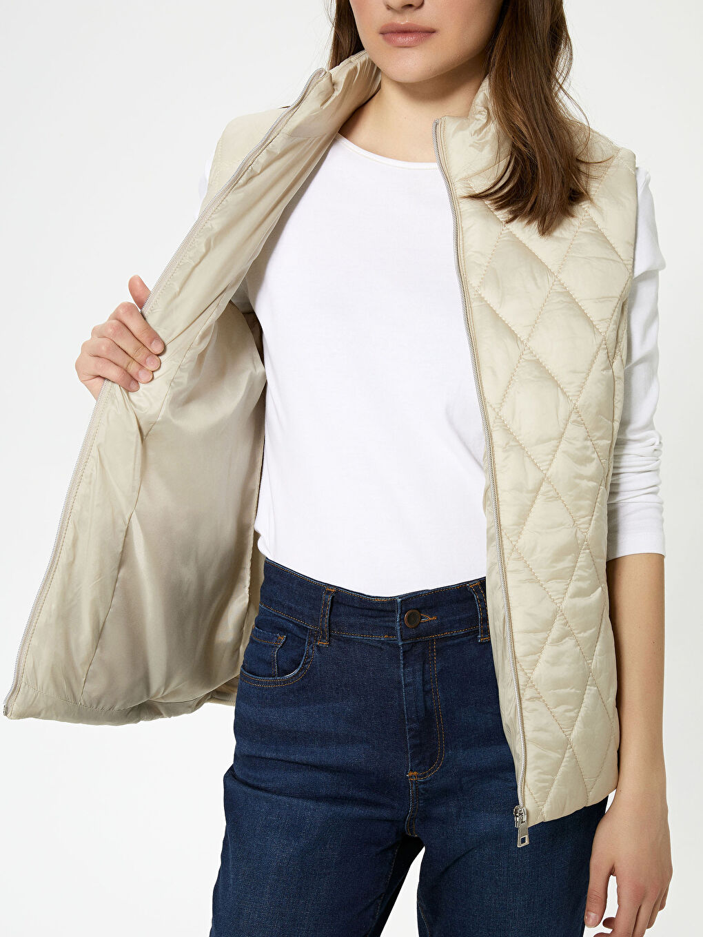 High Neck Zipper Closure Waist Belt Female Vest-3