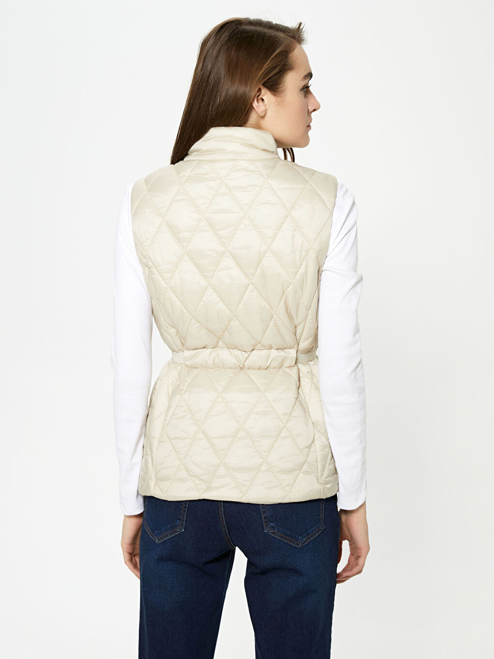 High Neck Zipper Closure Waist Belt Female Vest-5