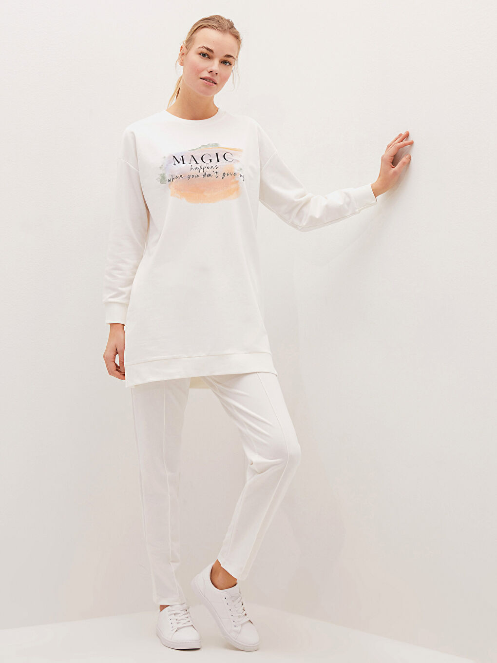 Ekru Beli Lastikli Kadın Eşofman Alt