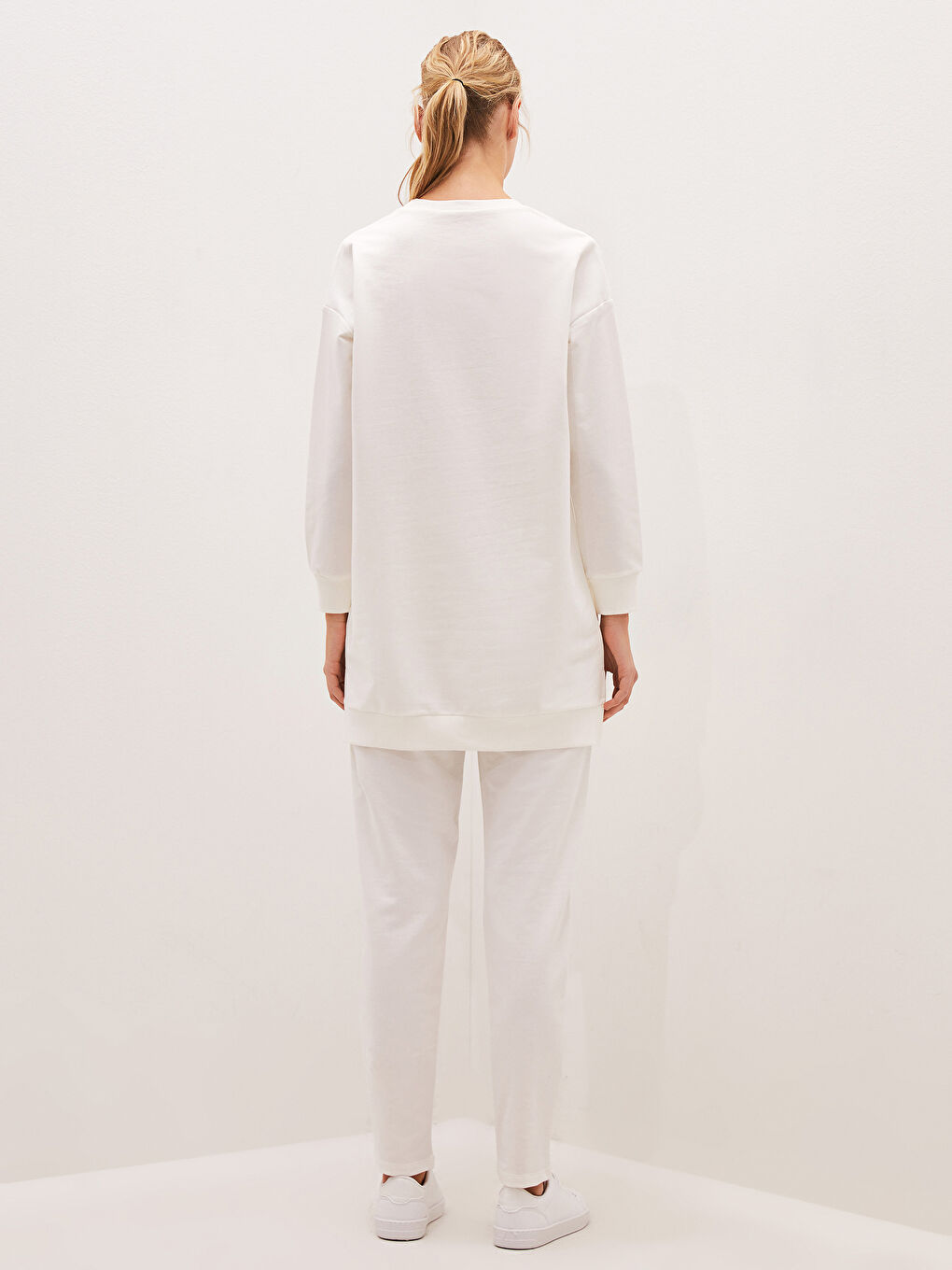 Ekru Beli Lastikli Kadın Eşofman Alt-1