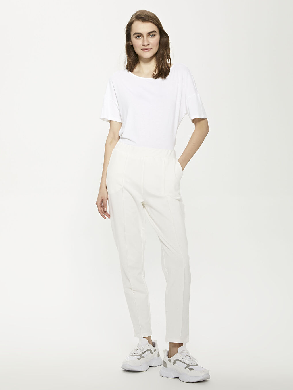 Ekru Beli Lastikli Kadın Eşofman Alt-7