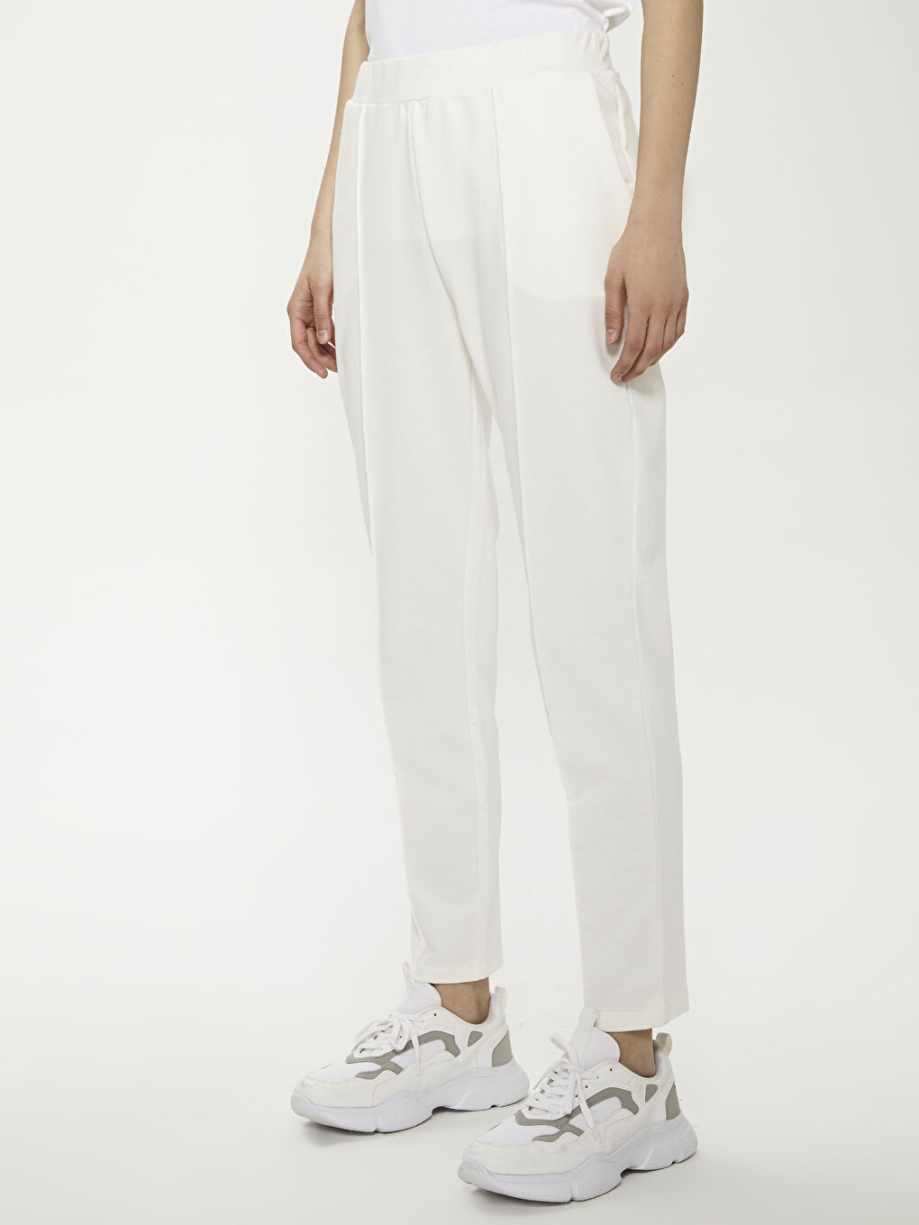 Ekru Beli Lastikli Kadın Eşofman Alt-8