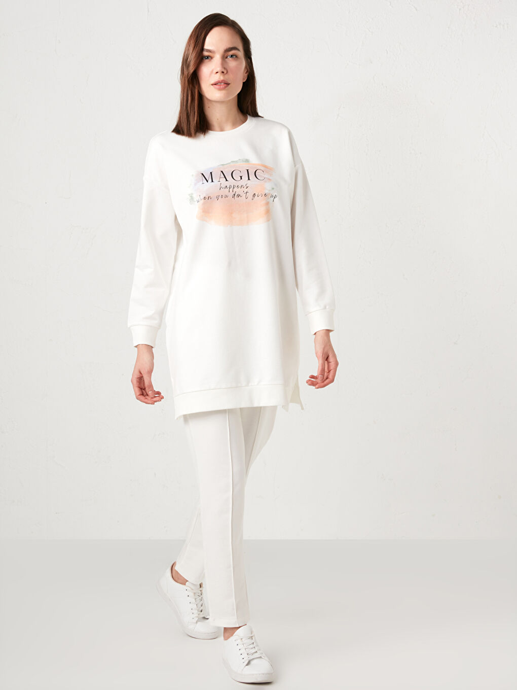 Ekru Beli Lastikli Kadın Eşofman Alt-2