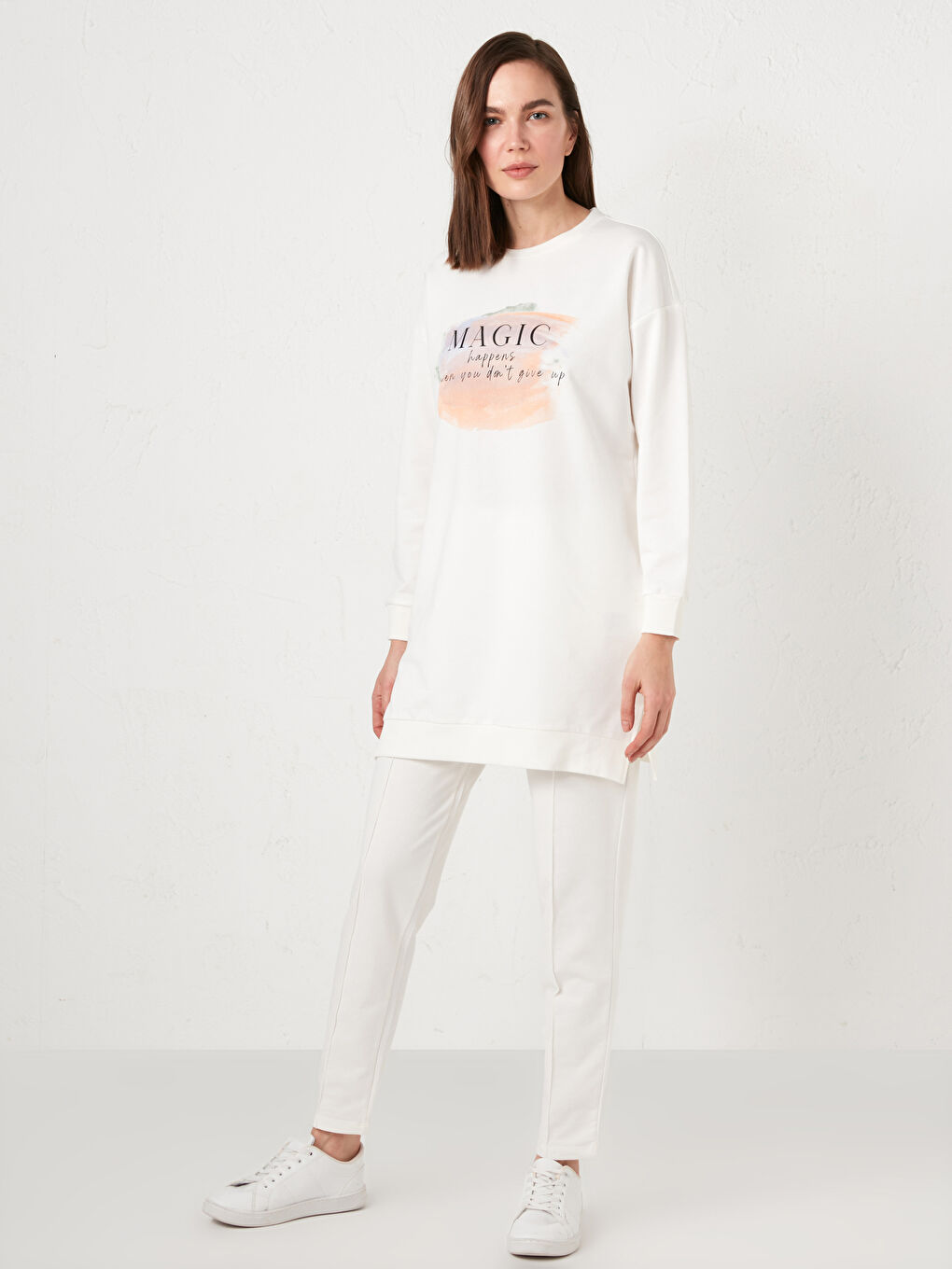 Ekru Beli Lastikli Kadın Eşofman Alt-3