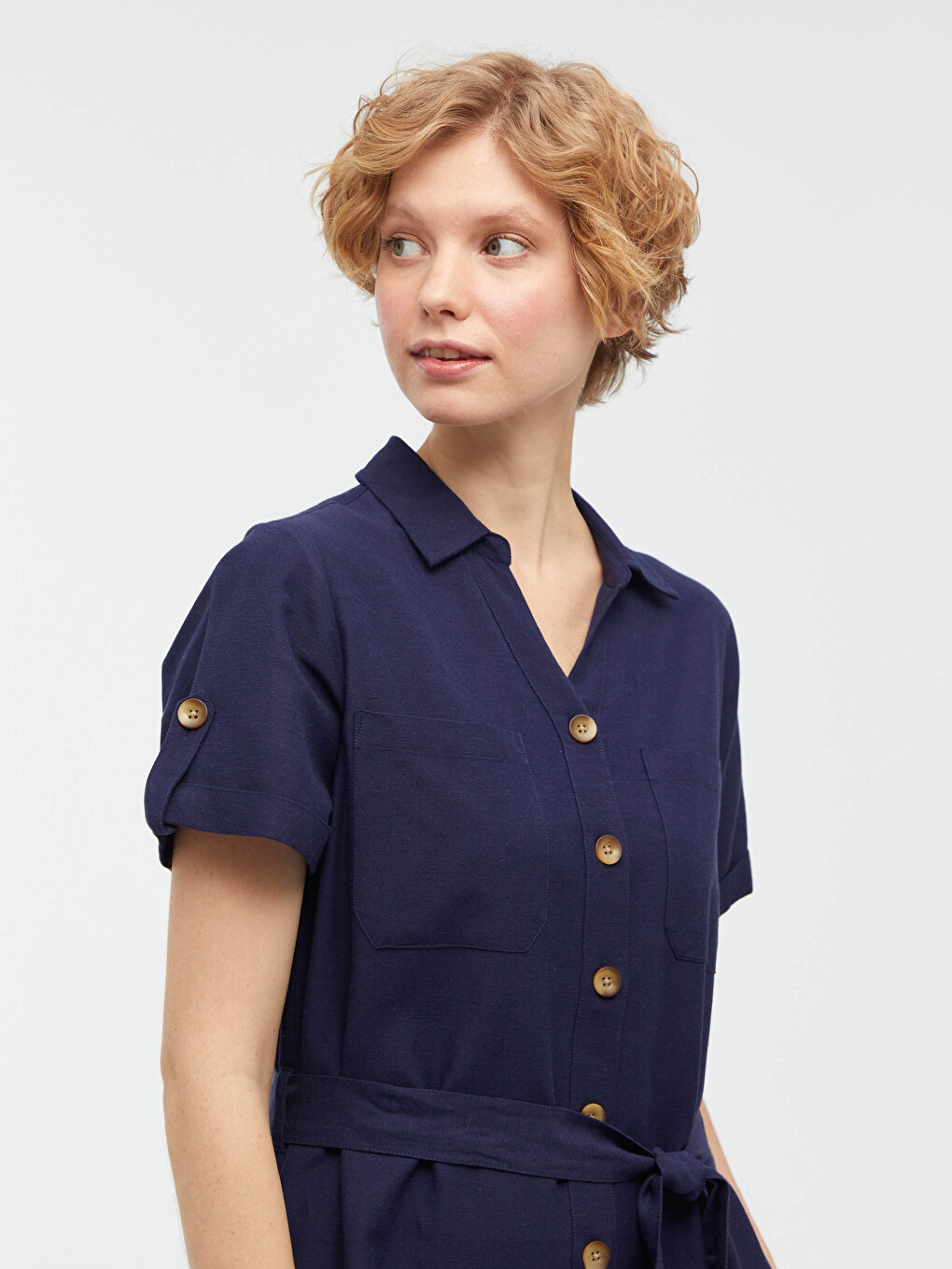 Waistband Poplin Shirt Dress-2