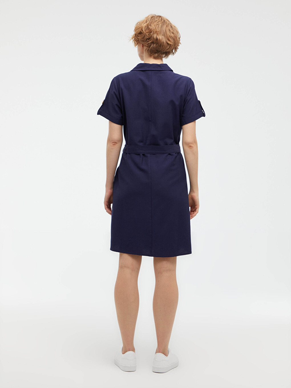 Waistband Poplin Shirt Dress-4