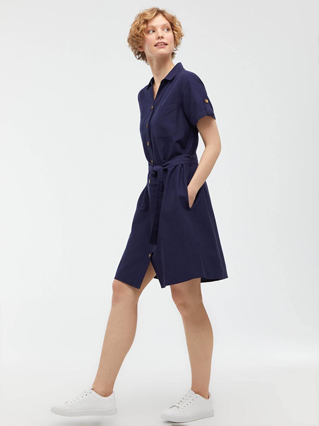 Waistband Poplin Shirt Dress-5