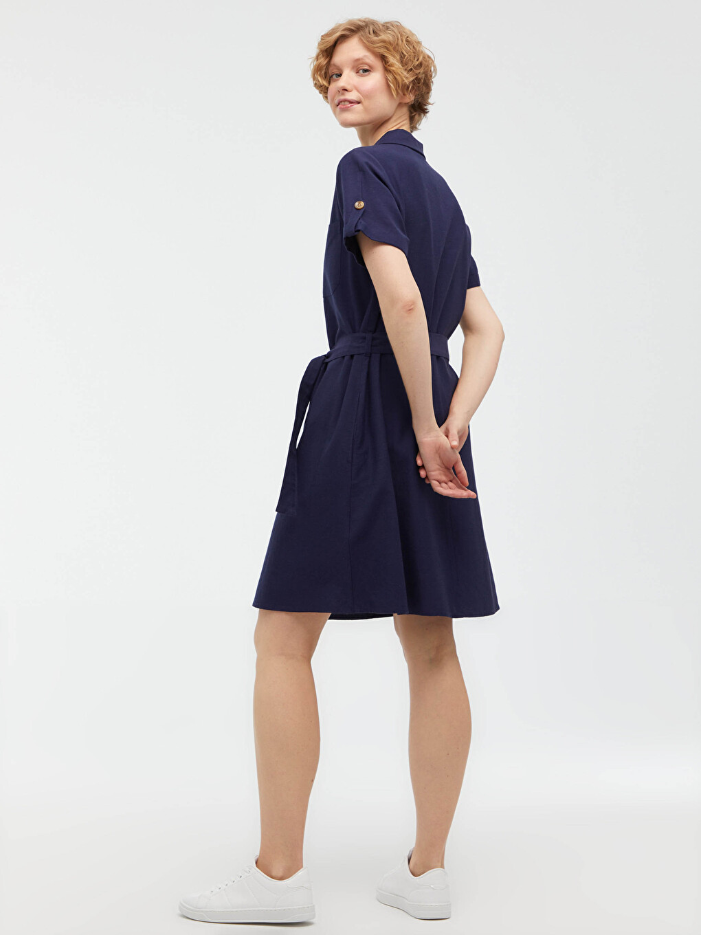 Waistband Poplin Shirt Dress-1