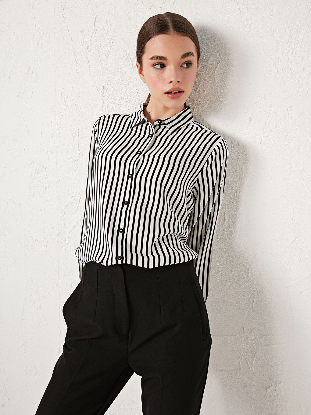 Chemise Femme à Rayures en Viscose à Manches Longues