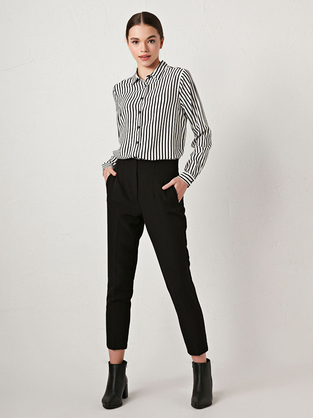 Chemise Femme à Rayures en Viscose à Manches Longues-3