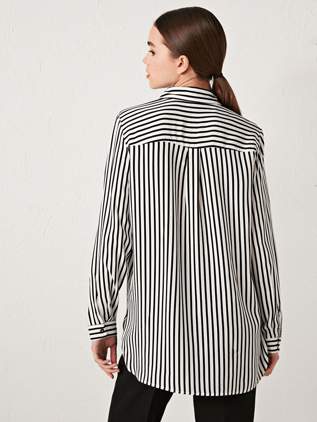 Chemise Femme à Rayures en Viscose à Manches Longues-4