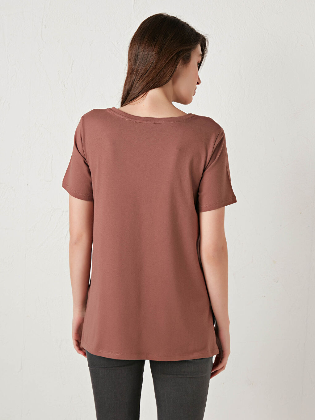 Kahverengi Bisiklet Yaka Baskılı Kısa Kollu Hamile Tişört-2