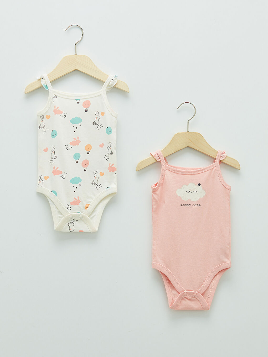 Square Collar Suspended Printed Cotton Baby Girl Snap Button Body 2 Pack
