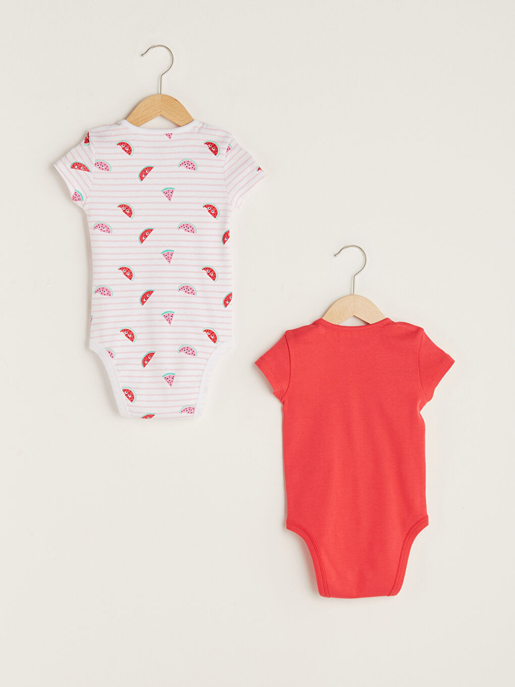 Kırmızı Bisiklet Yaka Kısa Kol Baskılı Pamuklu Kız Bebek Çıtçıtlı Body 2'li-1