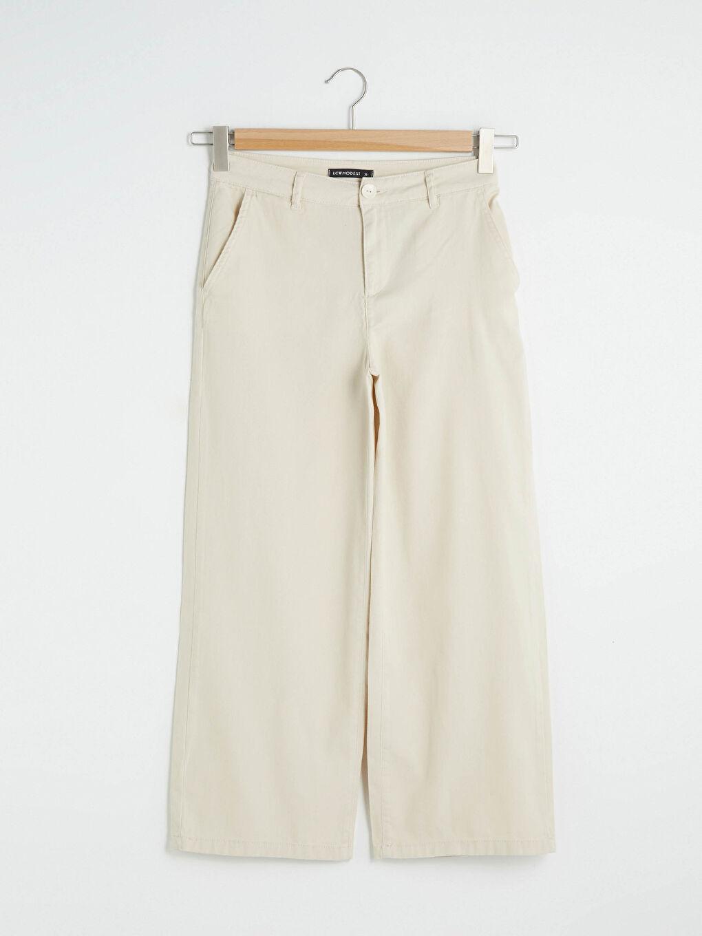 Bej Standart Fit Geniş Paça Kadın Pantolon-5