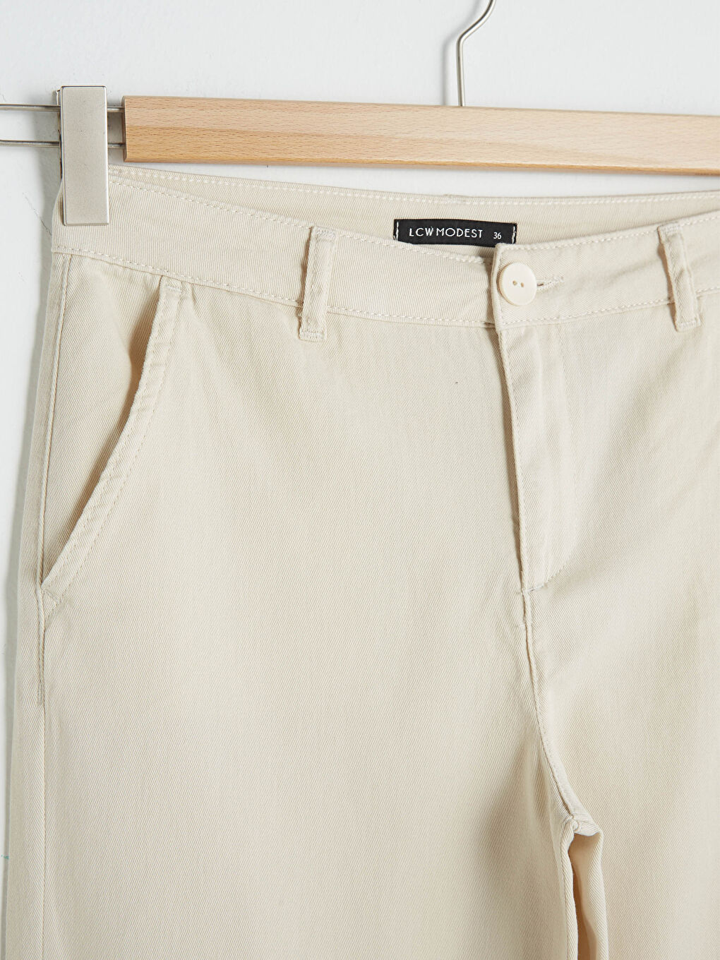 Bej Standart Fit Geniş Paça Kadın Pantolon-6