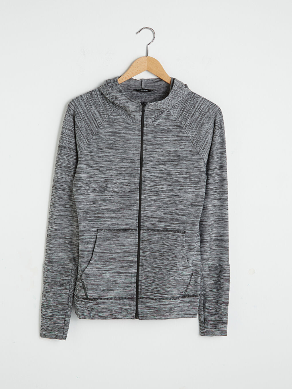 Gri Kapüşonlu Desenli Uzun Kollu Kadın Spor Hırka-8