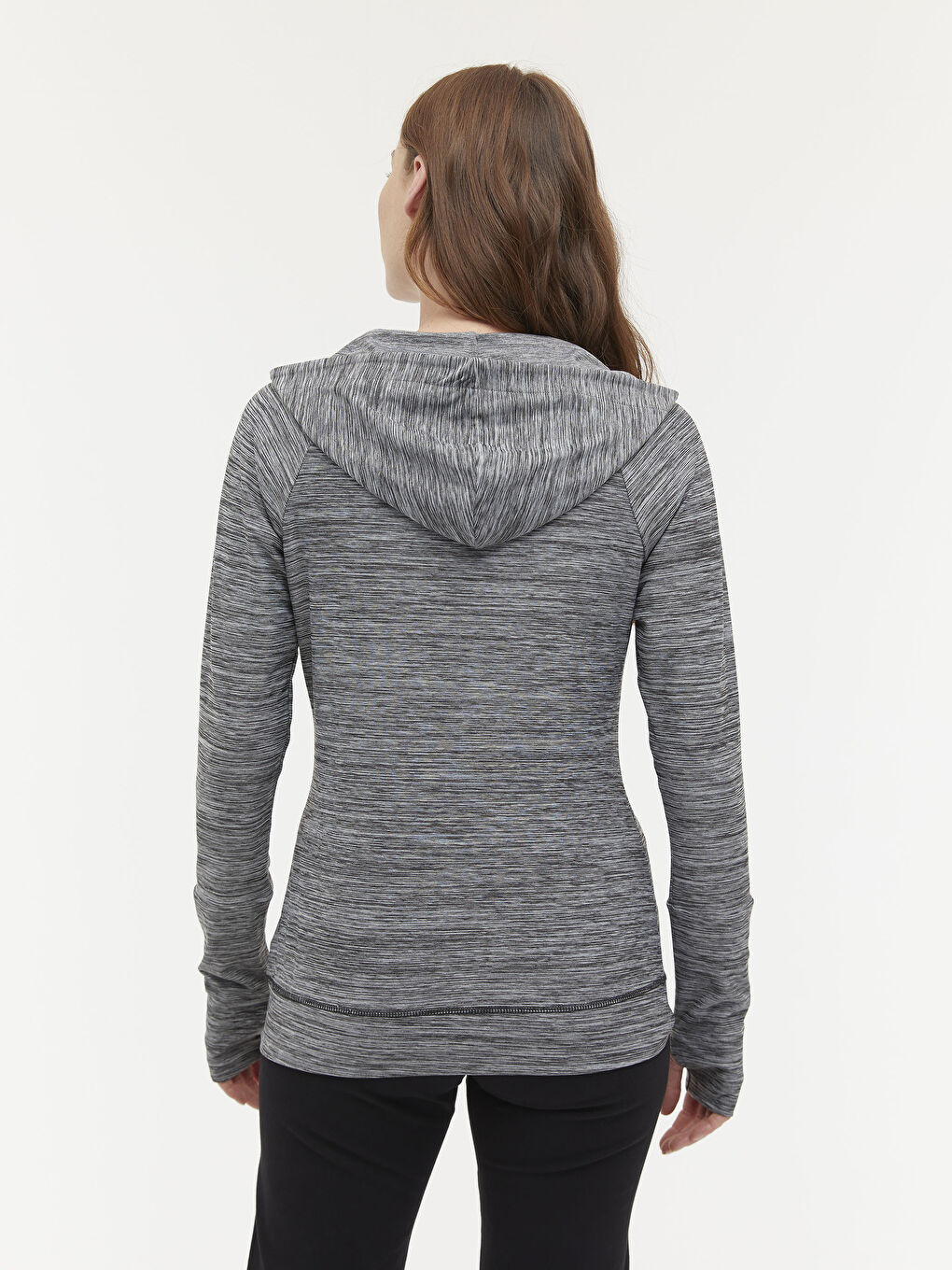 Gri Kapüşonlu Desenli Uzun Kollu Kadın Spor Hırka-6